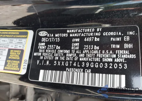 2016 Kia Optima Lx z USA, uszkodzony, nr VIN 5XXGT4L39GG032053